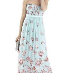 BCBG aqua mist cascade strapless gown size 2